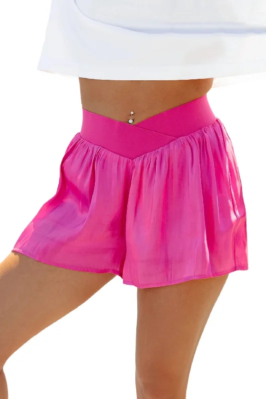 Shiny Crossover Shorts In Magenta