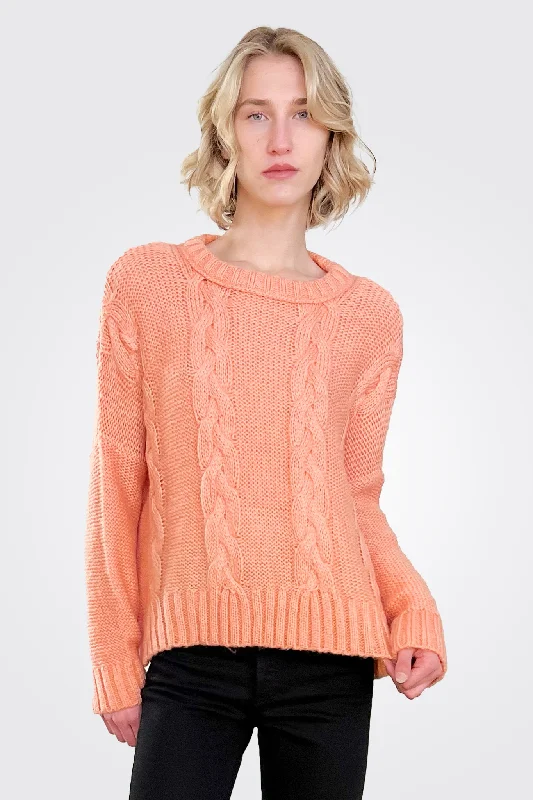 Cropped Cable Boyfriend Sweater - Carrot