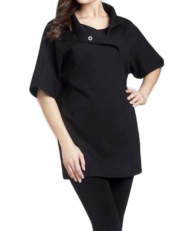 Side Zip Short Sleeve Coat In Black